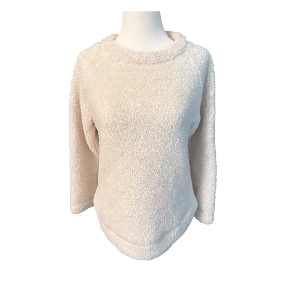 LOFT Petites Cream Sherpa Fleece Pullover Sweatshirt XXSP Ivory Teddy Fuzzy